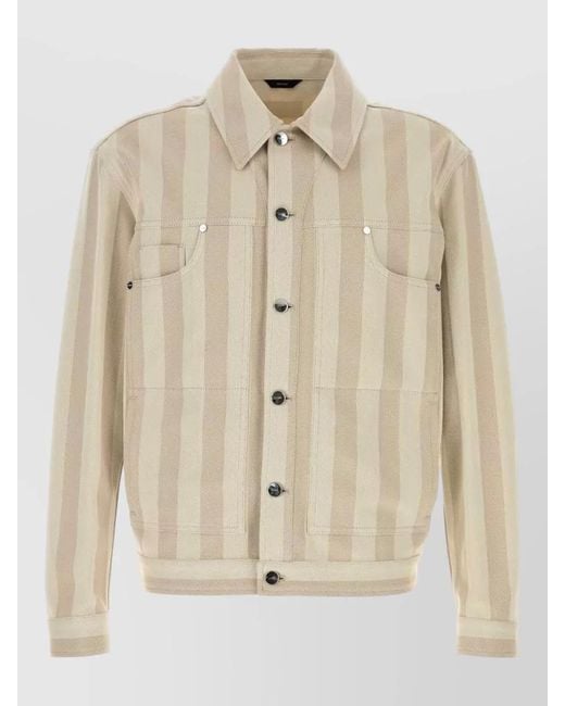 Fendi Natural Denim Jacket Striped Pattern Chest Pockets for men
