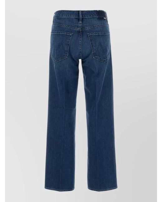 Mother Blue Straight Leg Denim Trousers Contrast Stitching