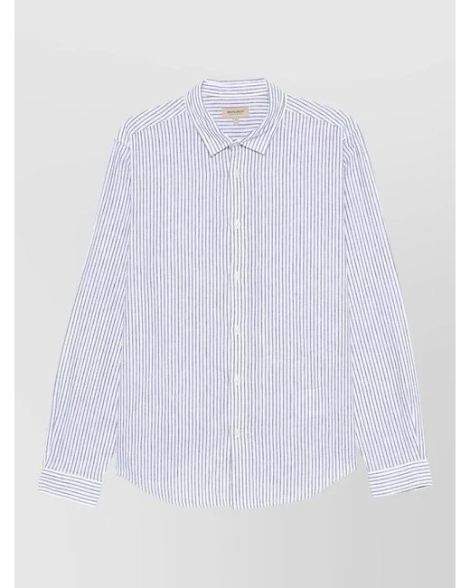 Woolrich White Linen Shirt Striped Pattern Button Down Collar for men