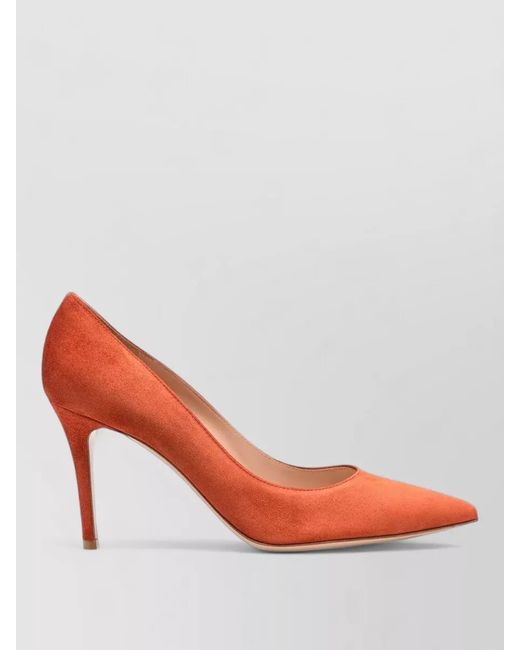 Gianvito Rossi Red Suede Stiletto Pumps Pointed Toe Lightweight