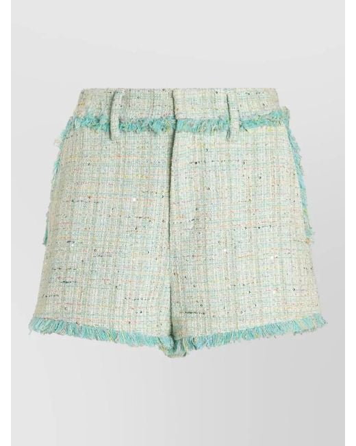 Genny Green Jacquard Tweed Shorts Pearl Detail Pockets Belt