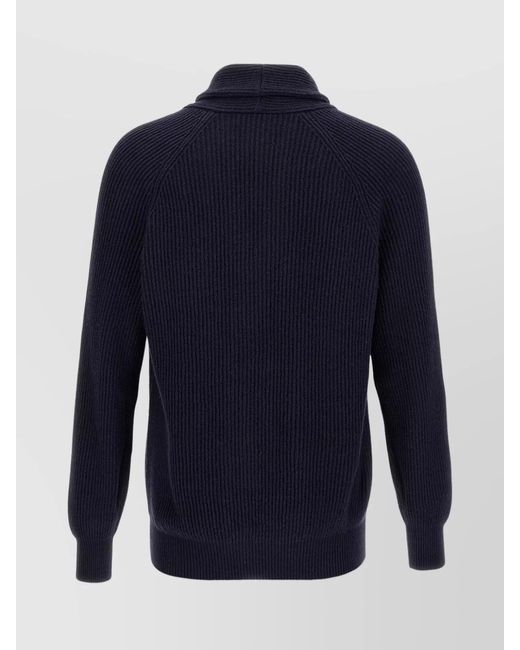 Brunello Cucinelli Blue Cotton Shawl Neck Cardigan for men