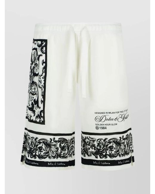 Dolce & Gabbana White Cotton Bermuda Shorts Graphic Print for men