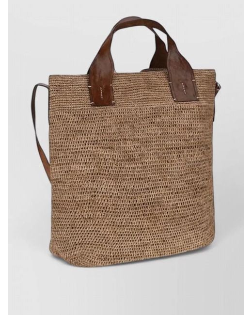 IBELIV Brown Raffia Shoulder Bag Dual Handles Leather