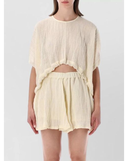 120% Lino Natural Lounge Shirt Elastic Waistband Lightweight Ruffled Hem
