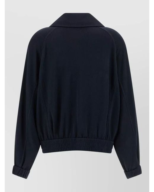 Brunello Cucinelli Blue Zipper Pull Sweatshirt Cotton Silk Interlock