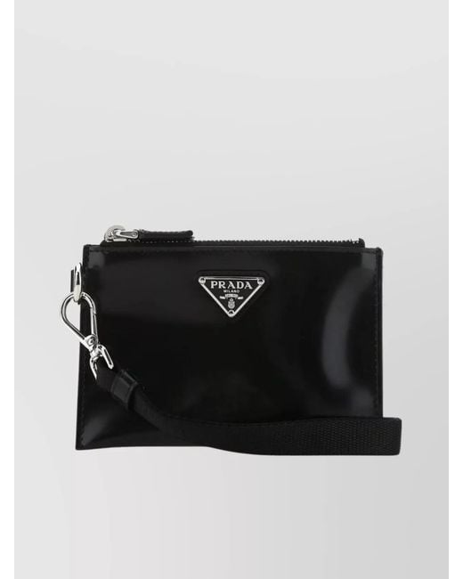 Prada Black Leather Zip-Up Clutch Bag for men