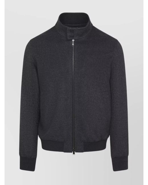 Zegna Blue Modern Blouson With High Collar And Buttons for men