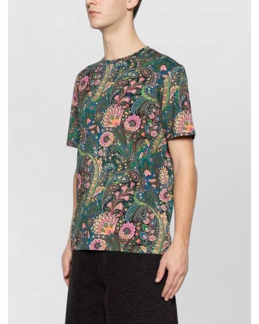 Etro Green Short Sleeves Paisley Floral Print Tshirt for men