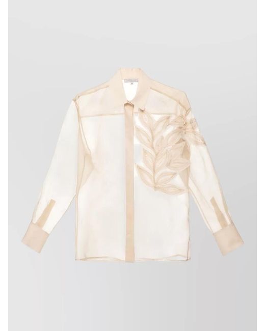 Antonelli Natural Silk Shirt Sheer Beaded Front Embroidery