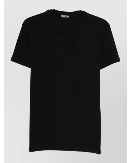 Tom Ford Black Cotton Perforated Ribbed Short-Sleeve Crew-Neck T-Shirt for men