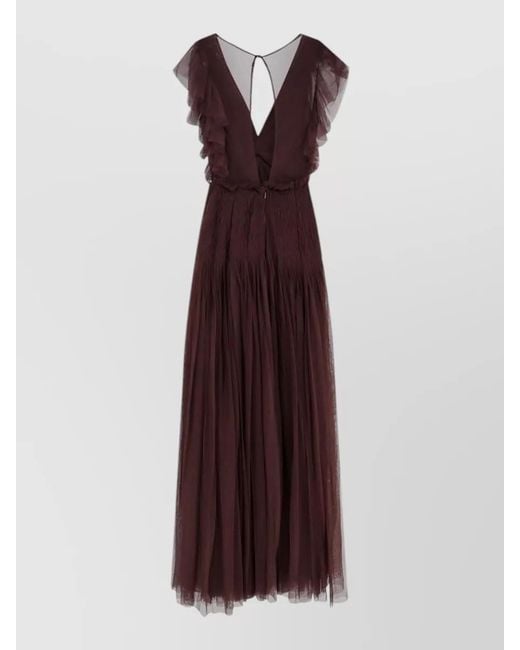 Elisabetta Franchi Purple Dress Knee Length V Neck Ruffle Sleeves