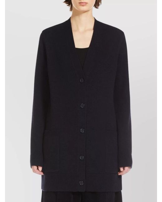 Max Mara Blue Cashmere Wool V-Neck Sequin-Embellished Cardigan