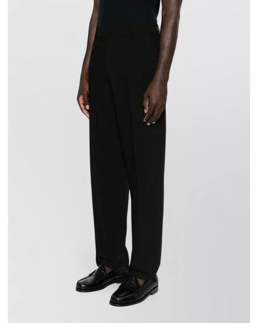 Emporio Armani Black Crepe Chino Trousers Straight Leg Pressed Crease for men