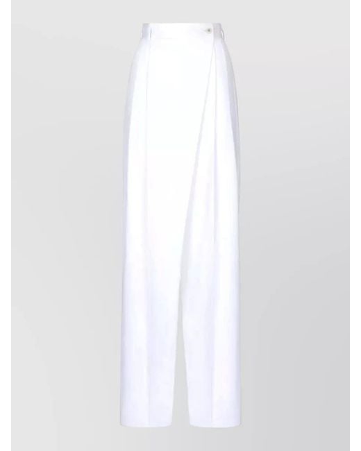 Dolce & Gabbana White High Waist Flared Wrap Trousers Belt