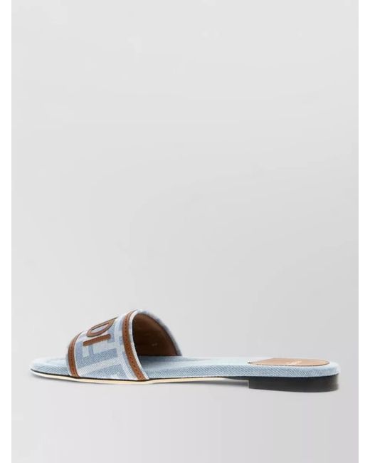 Fendi White Denim Logo-Print Slide Sandals