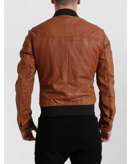Dolce & Gabbana Black Lambskin Leather Perforated Bomber Jacket for men