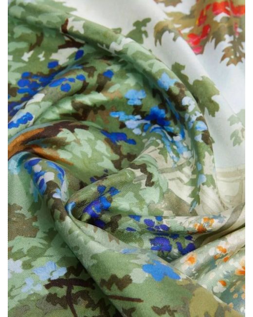 Max Mara Green Floral Square Hair Scarf Lightweight Fabric
