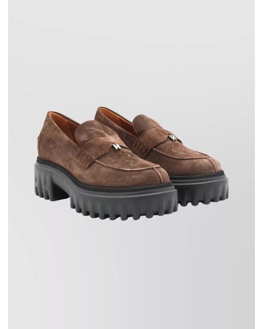 Hogan Brown Suede Leather Platform Loafers