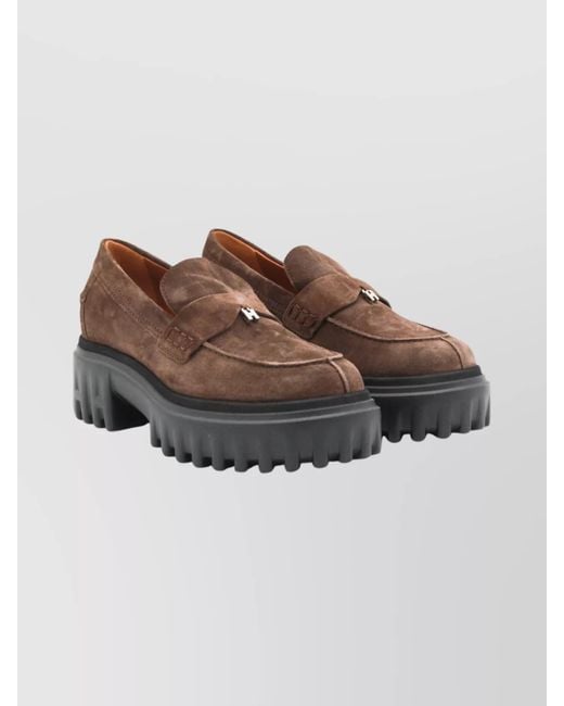 Hogan Brown Suede Loafers With Chunky Sole Design