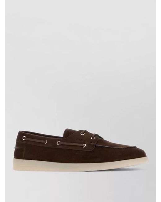 Prada Brown Suede Moc Toe Loafers Metal Eyelets for men