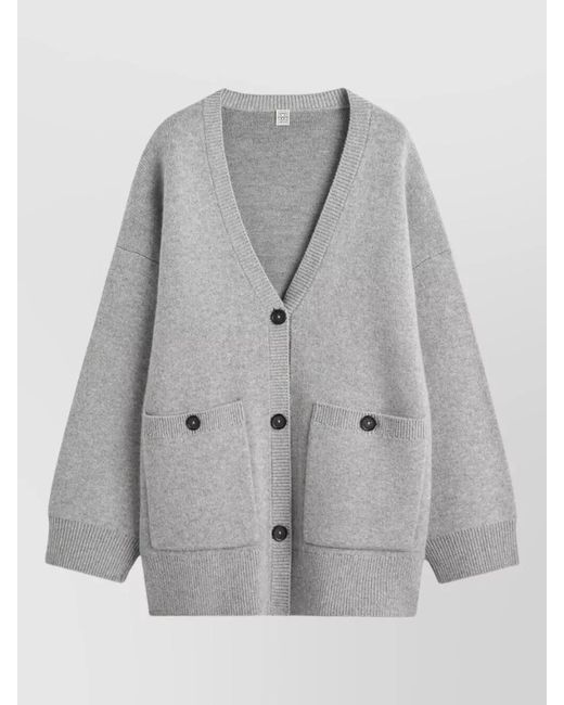 Totême Gray Cashmere Merinos "Longline" Cardigan
