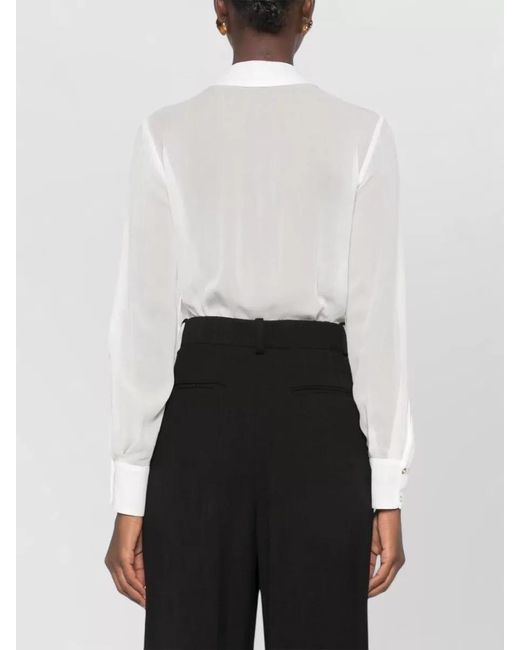 Elisabetta Franchi White Long Sleeve Sheer Wrap Thong Bodysuit
