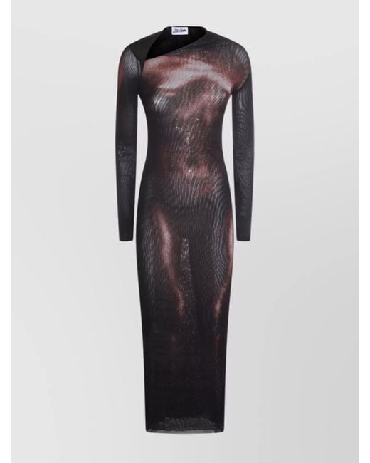 Jean Paul Gaultier Black Printed Asymmetric Long-Sleeve Maxi Dress