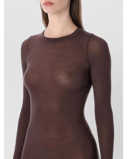 Rick Owens Brown Silk Ribbed Long-Sleeve Midi Dress