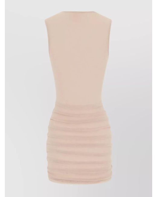 Saint Laurent Natural Ruched Sleeveless Mini Dress