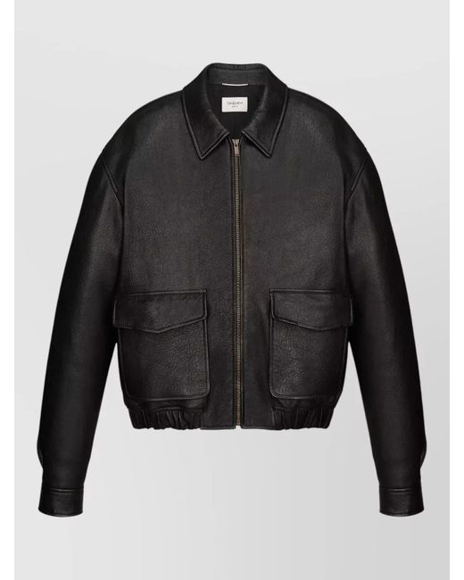 Saint Laurent Black Leather Short Jacket for men
