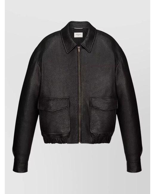 Saint Laurent Black Leather Short Jacket for men