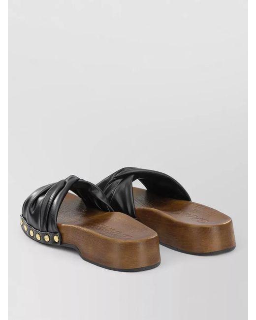Ganni Gray Tia Fairy Studded Wooden Sole Slides
