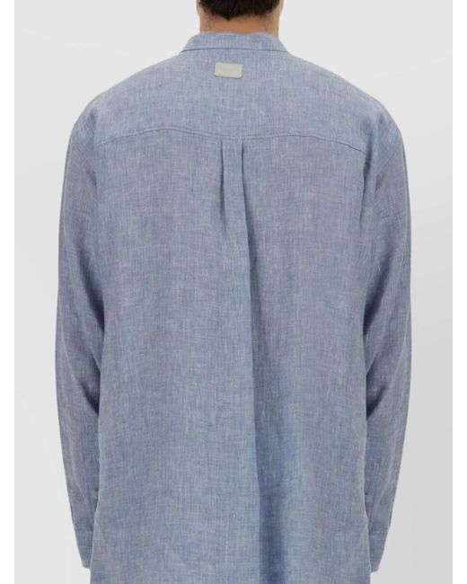 Dolce & Gabbana Blue Linen Oversized Mandarin Collar Shirt for men