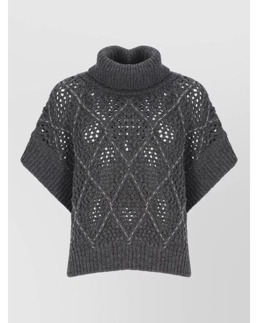Peserico Gray Turtleneck Poncho Loose Fit Short Sleeves for men