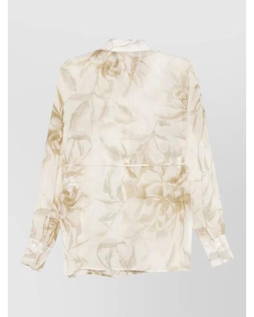 Semicouture Natural Juana Floral Shirt Collared Neck Drawstring Waist