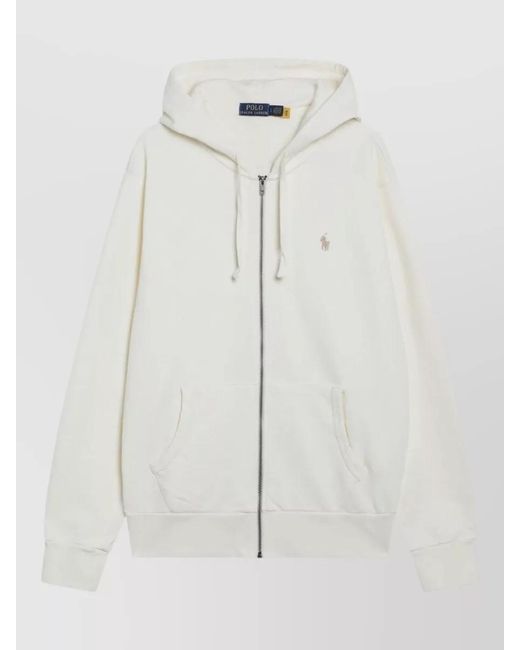 Polo Ralph Lauren White Hooded Jacket Drawstring Hood Kangaroo Pocket for men