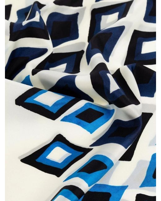 Lanvin Blue Silk Geometric-Print Scarf