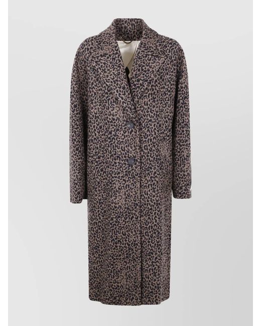 Golden Goose Deluxe Brand Brown W's Cocoon Coat Leopard Jacquard Wool