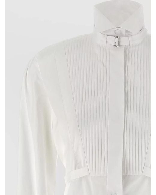 McQueen White Tuxedo Shirt Dress Belted Waist Pleated
