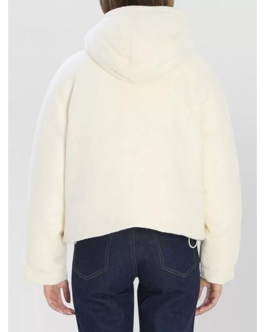 Gucci White Wool Blend Hooded Bomber Jacket