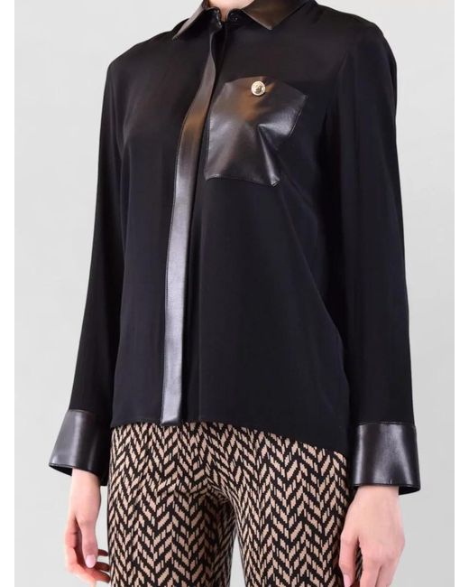SIMONA CORSELLINI Black Shirt Long Sleeves Collared Neck Front Pocket