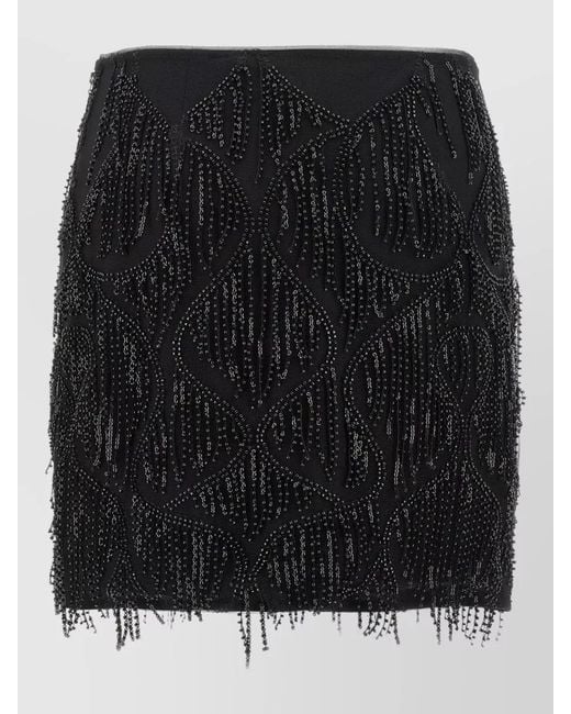 ROTATE BIRGER CHRISTENSEN Black Beaded Fringe Mini Skirt