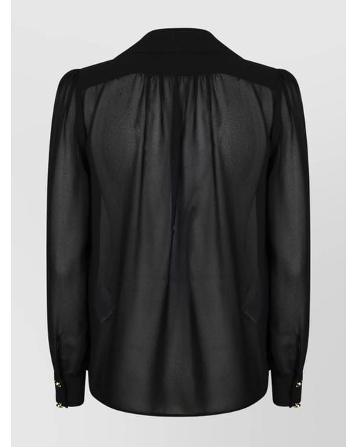 Elisabetta Franchi Black Long Sleeve Sheer Top With Chain Detail