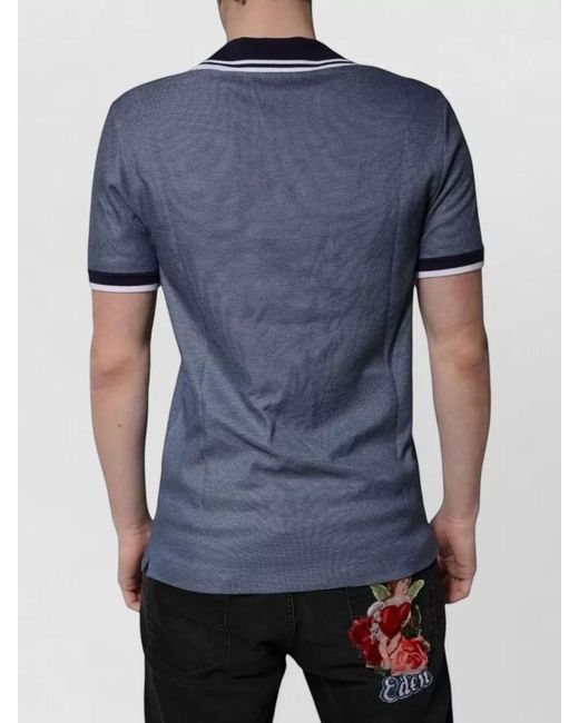 Dolce & Gabbana Blue Silk V-Neck Short-Sleeve Polo Shirt for men