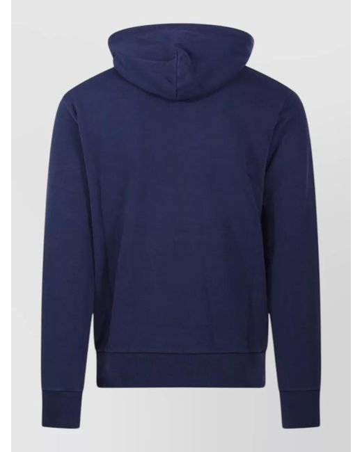 Ralph Lauren Blue Hooded Sweatshirt Round Neck Kangaroo Pocket for men