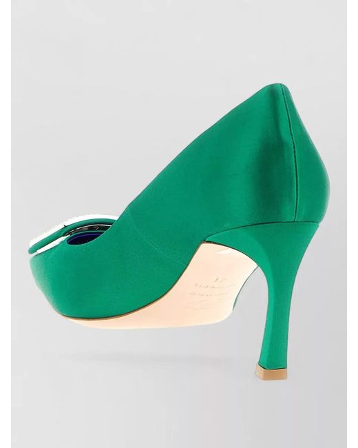 Roger Vivier Green Silk Trompette Pumps
