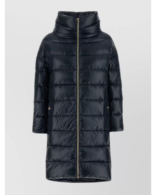 Herno Blue Long Puffer Quilted High Collar