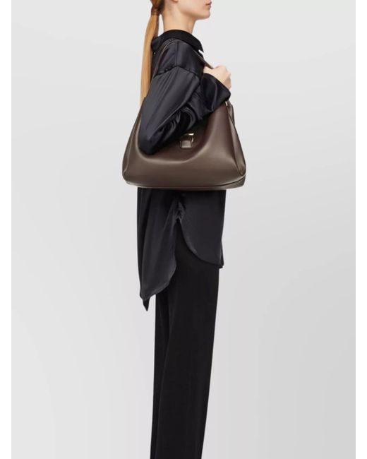 Ferragamo Brown Gancini Large Leather Shoulder Bag