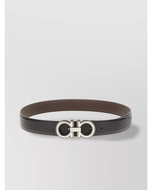 Ferragamo Metallic Pebbled Leather Reversible Belt for men